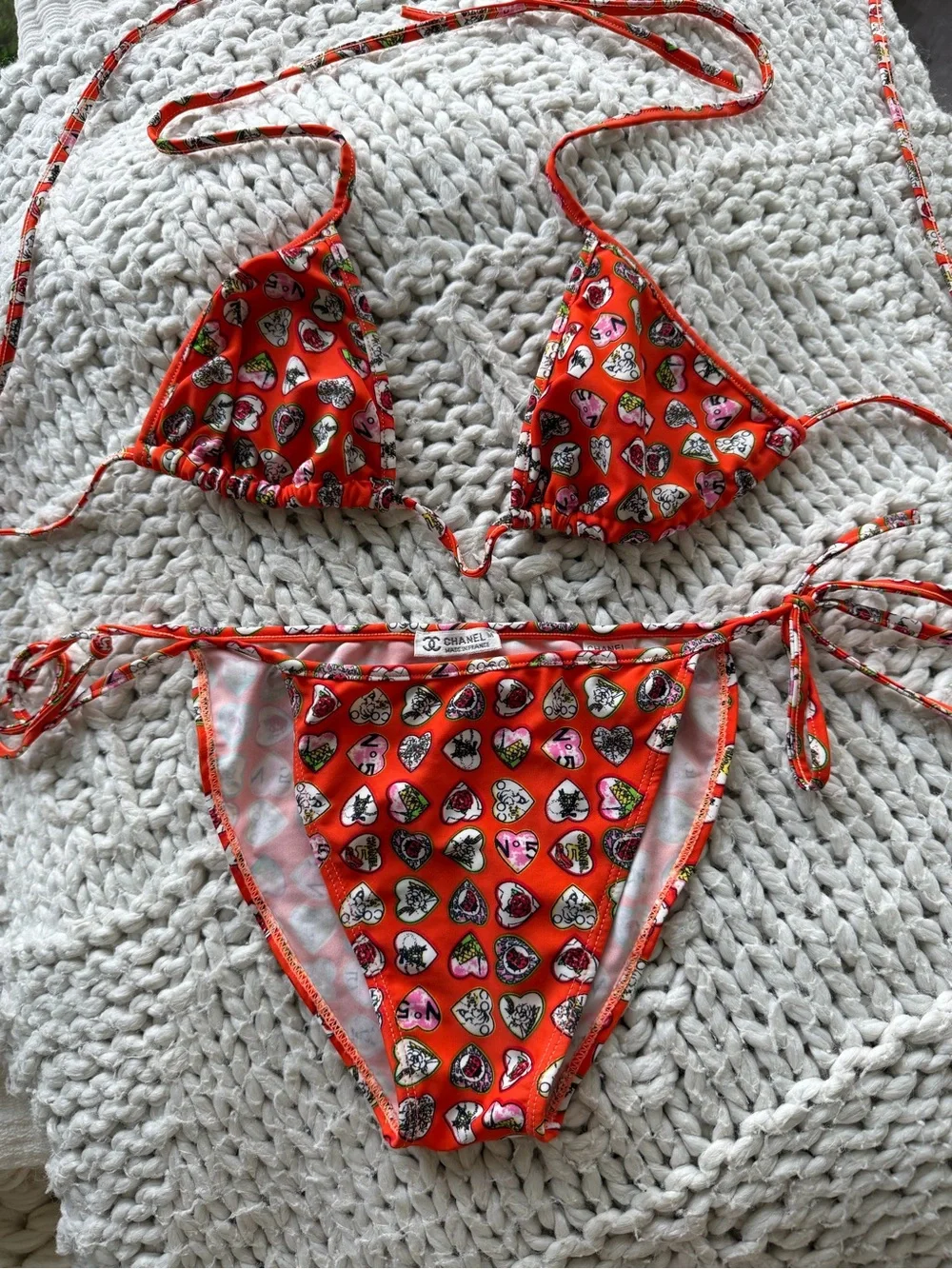CHANEL orange VINTAGE multicolor Heart-Print Bikini - very good conditions - M